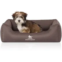 Knuffelwuff Orthopädisches Hundebett Leon aus Velours mit Handwebcharakter braun/ M-L 85 x 63cm