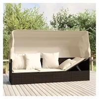 vidaXL Gartenliege Outdoor-Loungebett mit Dach und Kissen Braun Poly Rattan, 1 St.