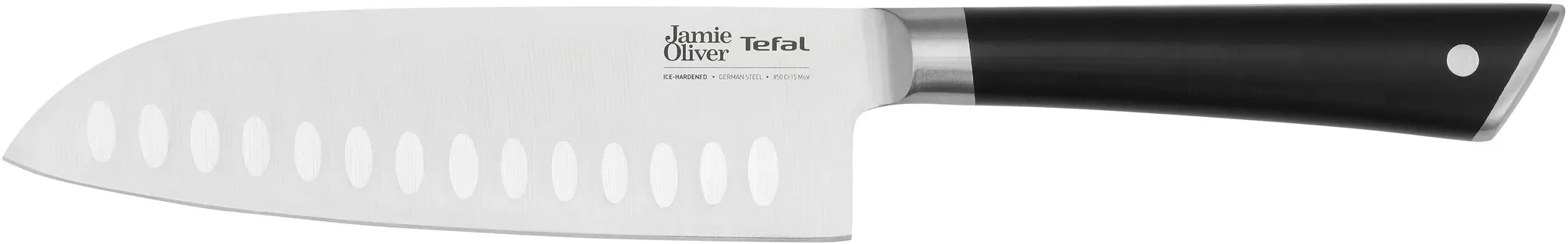 Santokumesser TEFAL "Jamie Oliver K26715" Kochmesser Gr. Gesamtlänge 30,2 cm Klingenlänge 16,5 cm, grau (schwarz, edelstahlfarben) Kochmesser hohe Leistung, unverwechselbares Design, widerstandsfähiglanglebig