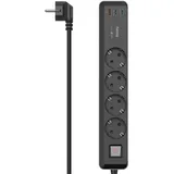 Hama Steckdosenleiste mit Schalter, 4-fach, 1x USB-A/2x USB-C 65W USB-PD, 1.4m, schwarz/grau (223189)