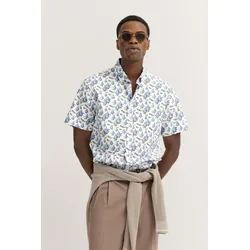 Kurzarmhemd BUGATTI, Herren, Gr. M, Normalgrößen, 320, hellblau, 100% Baumwolle, gemustert, casual, normal, Kurzarm, Hemden, mit Button-Down-Kragen