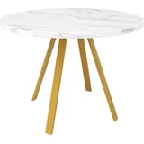 Runder Esstisch (80×80×75cm), Küchen-Esstisch, runder Couchtisch für 4 Personen, geeignet für Esszimmer, Wohnzimmer, Tischbeine aus Metall - Gold