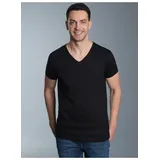 TRIGEMA T-Shirt "TRIGEMA V-Shirt Slim Fit", Jungen, Gr. M, schwarz, Single Jersey, 100% Baumwolle, Basic, lang, V-Ausschnitt, Shirts T-Shirt