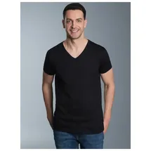 TRIGEMA T-Shirt "TRIGEMA V-Shirt Slim Fit", Jungen, Gr. M, schwarz, Single Jersey, 100% Baumwolle, Basic, lang, V-Ausschnitt, Shirts T-Shirt