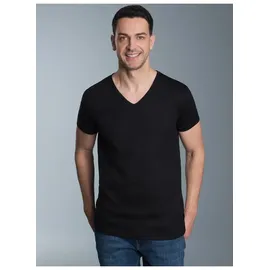 TRIGEMA T-Shirt "TRIGEMA V-Shirt Slim Fit", Jungen, Gr. M, schwarz, Single Jersey, 100% Baumwolle, Basic, lang, V-Ausschnitt, Shirts T-Shirt