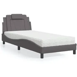 Bett mit Matratze Grau 90x200 cm Kunstleder
