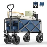 Taphnw 100L Bollerwagen faltbar mit Verstellbarer Griff, 110kg Belastbarkeit Strandwagen, 600D Oxford-Gewebe, faltwagen für Alle Gelände, Camping Picknicks Einkaufen(blau)