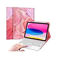 Fintie Tastatur Hülle für iPad 10. Generation 2022, iPad 10 Generation Hülle mit magnetisch Abnehmbarer Deutscher Tastatur und Touchpad Keyboard mit QWERTZ Layout, Marmor Pink