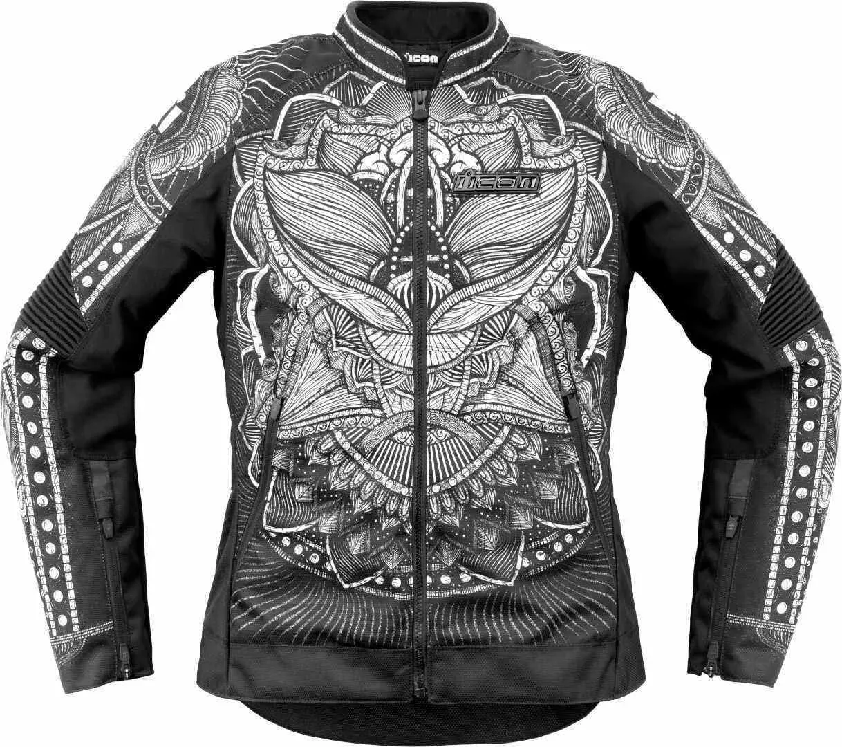 Icon Overlord3 Noble Damen Motorrad Textiljacke, schwarz-weiss, Größe L