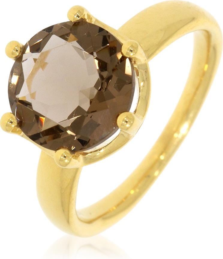 Xen, Ring, Ring mit 10 mm Rauch-HT Quarz ca. 3,6 ct. gelbvergoldet, (58 / 18,4 mm Ø, 925 Sterling Silber)
