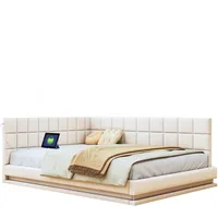 Polsterbett 140x200 mit Lattenrost, LED-Beleuchtung und USB-Anschluss – flexibles Schlafsofa, Samtbezug, modernes Design, multifunktional Beige