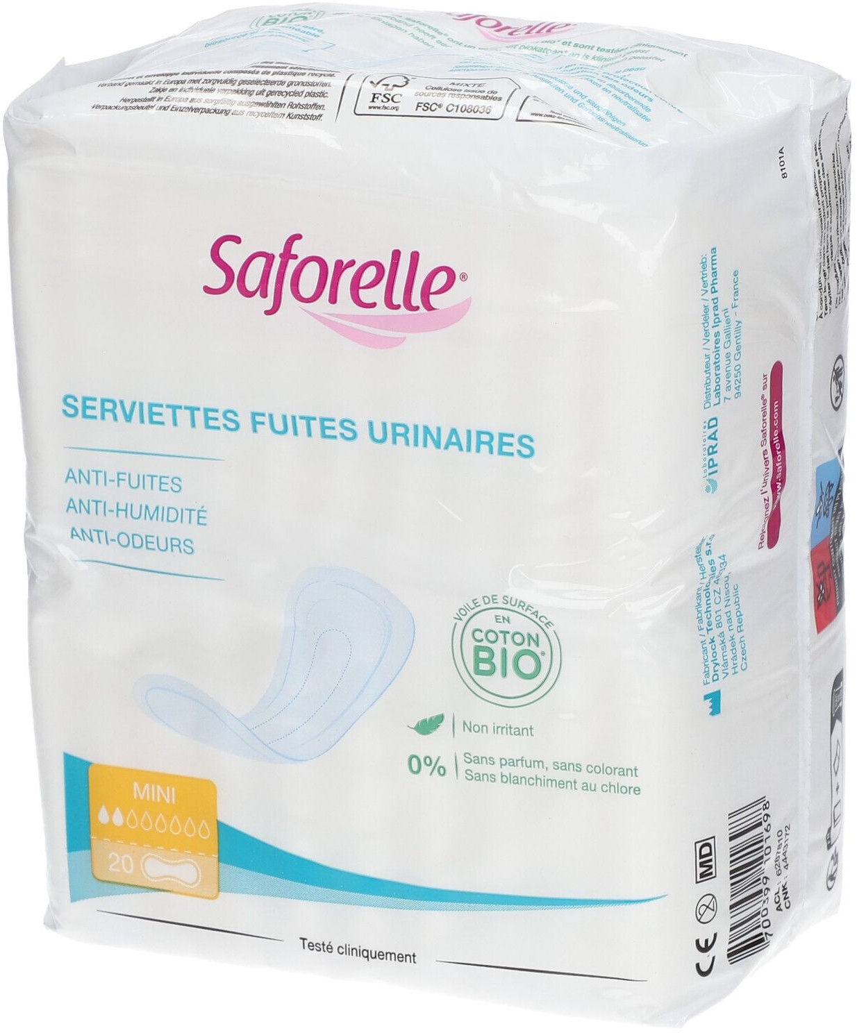 Saforelle® Serviettes Fuites Urinaires BIO Mini 20 pc(s) serviettes hygiénique(s)