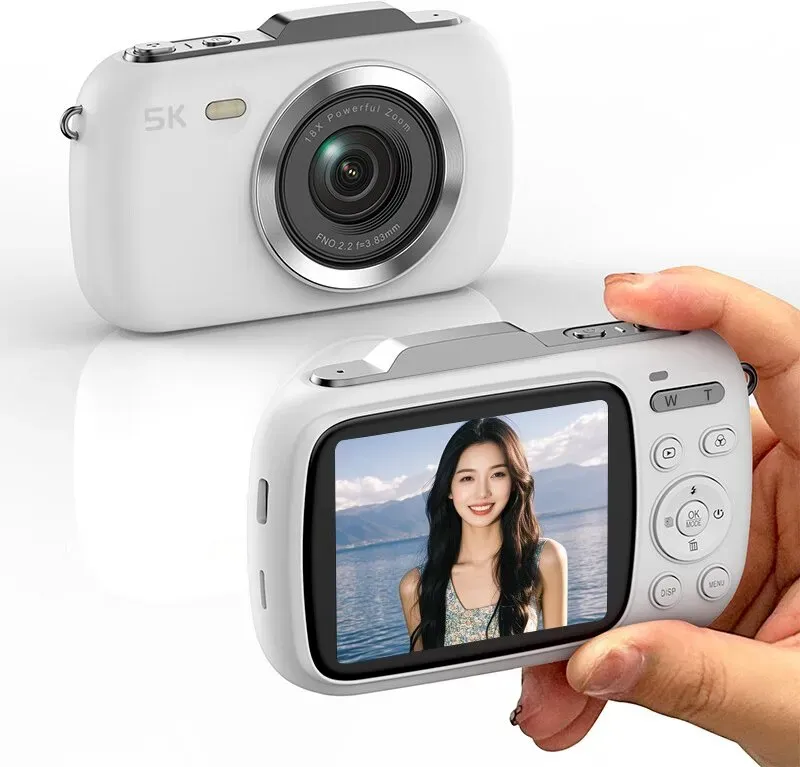 Komery G7 5K Digitalkamera, Kameras für Fotografie, 80MP UHD tragbare Vlogging-Kamera, günstige 18X Zoom Reise-Kompaktkamera, Fotokameras für Anfänger und Jugendliche - Weiß