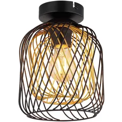 Deckenlampe Deckenleuchte Wohnzimmerlampe Metall Gitter schwarz gold H 24,5 cm