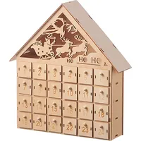 Weihnachts-Adventskalender aus Holz mit 24 leeren Schubladen, Hausform, Weihnachts-Countdown-Kalender, Heimdekoration-D