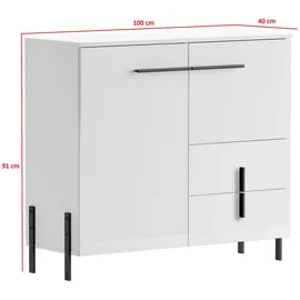 Feldmann-Wohnen Kombikommode 100 x 91 x 40 cm Weiß / Hochglanz