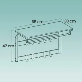 VASAGLE Wandgarderobe 65 x 42 x 30 cm Weiß/Eiche