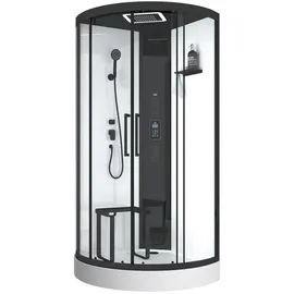 Marwell Dusche Komplett Marwell Dampf Duschkabine Spa Round 95x95x218cm - Fertigdusche im komplett Set mit Acrylwanne und Armatur - mit LED Regendusche - R...