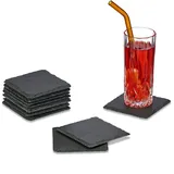 Relaxdays Schiefer Untersetzer, 10er Set, eckige Glasuntersetzer, 10x10 cm, Raclette- & Getränkeuntersetzer, anthrazit