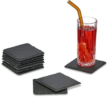 Relaxdays Schiefer Untersetzer, 10er Set, eckige Glasuntersetzer, 10x10 cm, Raclette- & Getränkeuntersetzer, anthrazit
