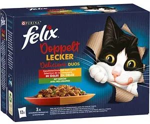 felix® Katzen-Nassfutter Doppelt lecker Délicieux duos Geschmacksvielfalt vom Land mit Gemüse 12x 85,0 g