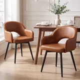 Ya-Home Esszimmerstühle 2er Set, Drehbare Küchenstühle mit Armlehne PU-Kunstleder Polsterstuhl Metallbeine für Esszimmer/Restaurant/Wohnzimmer, Braun