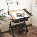 Miadomodo Miadomodo® Zeichentisch Höhenverstellbar Schreibtisch Arbeitstisch mit Hocker