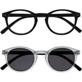 OPULIZE Zen 2er-Pack Lesebrille Mit Sonne Leser Schwarz Kristall Klein Herren Damen RS24-1C +1,00