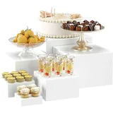 EUNEWR Buffet Riser Acryl Ständer, 6 Stück Display Riser Stand mit Hohlen Böden, Buffet Erhöhungen Acryl Buffet Riser für im buffet, Hochzeit, Warteschlange, Familienfeier, Geburtstag Party (Weiß)