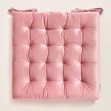 ROOM99 Nova Stuhlkisse 40 x 40 cm Sitzkisse Sitzpolster mit bändern Zierkissen Stuhl Boden Bodenkissen Kissen Outdoor Indoor Wohnzimmer Velvet Samt Rosa,1 Stück