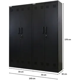 Proregal Flügeltürenschrank Stahl 170x70x30 cm schwarz abschließbar 5 Fächern Kleiderstange