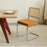 Esszimmerstuhl Aus Rattan, Orangefarbenem Samt, Chromgestell, Stapelbar
