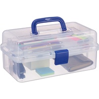 Relaxdays Transparente Plastikbox, 9 Fächer, Werkzeugbox, Nähkästchen, Werkzeugkoffer, Werkzeug, HBT 14x33x19 cm,