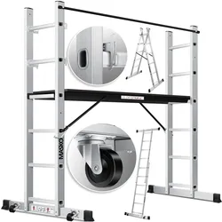Masko® Baugerüst Alugerüst Gerüst ? Alu ? Leiter ? Arbeitsgerüst ? Arbeitsbühne   bis 150 KG belastbar   Anti-Rutsch beschichtet   Gerüstleiter    GS geprüft (EN 131)
