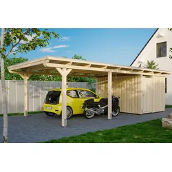 Einzelcarport SKANHOLZ "Emsland", beige (natur), H: 223cm, Carports, mit Abstellraum, versch. Farben