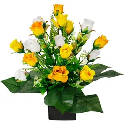 I.GE.A. Kunstblume »Rosen-Arrangement im Topf aus Keramik Blumengesteck Dekoblumen«, Seidenblumen Kunstrosen Rosenstrauß Hochzeitsdeko Tischdeko, 27057268-0 gelb B/H/L: 30 cm x 38 cm x 30 cm