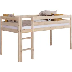 Hochbett TICAA "Malte, FSC-zertifizierte Kiefer, Deal für begrenzte Zeit", beige (kiefer massiv natur), B:101cm H:114cm L:205cm, Hochbetten, mit Rollrost