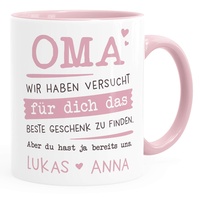 SpecialMe® Tasse personalisiertes Geschenk Spruch Papa/Mama/Oma/Opa Wir habe versucht für dich das beste Geschenk zu finden. anpassbare Namen Oma - 2+ Namen inner-rosa Keramik-Tasse
