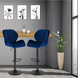 Barhocker | 2 Stück | Dunkelblau | Samtbezug | Drehbar | Höhenverstellbar