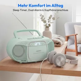 Medion E66476 Stereo Sound System (Boombox, CD-Player, MP3, Kassette, tragbarer Kassettenspieler für Kinder, UKW Radio, AUX, Kopfhörer, Netz & Batterie) grün