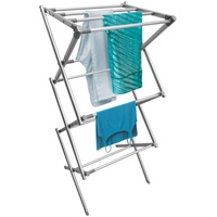 mDesign ausziehbarer Turmwäscheständer – Wäscheständer aus Metall mit 3 Ebenen – platzsparender Standtrockner für Wäscheküche, Garten oder Haushaltsraum – Silber und grau