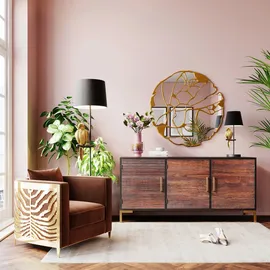 Kare Wandspiegel Gold Ø100cm", (goldfarben), B:100cm H:100cm T:2,5cm, Glas, Holzwerkstoff, rund, 100x100x2.5 cm, Spiegel, Wandspiegel Pieces gold