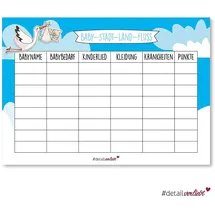 #detailverliebt Baby-Stadt-Land-Fluss zur Baby-Party I DIN A4 I Set Baby-Party blau Junge Boy Storch Spiele Quiz I dv_163