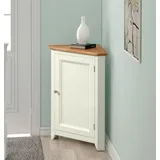 Hallowood Furniture Clifton Kompakte Eckvitrine mit heller Eichenplatte, Holzeckschrank, kleiner Aufbewahrungsschrank, Eckeinheiten für Wohnzimmer und Küche, gebrochenes Weiß