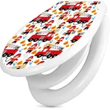 banjado Familien WC Sitz mit Absenkautomatik 44,9x37,1cm - Klobrille mit Kindersitz aus hochwertigem Polypropylen - Toilettendeckel mit Kinder Toilettensitz integriert - Motiv Feuerwehr