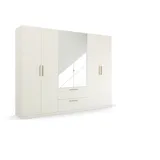 Rauch Skandi by Quadra Spin Schlafzimmerschrank", weiß 6-TRG. mit Massivholzgriffen, mit Schubladen und Spiegel inkl. 3 Kleiderstangen, 3 Einlegeböden, 2 Schubkästen, BxHxT 271x210x54 cm