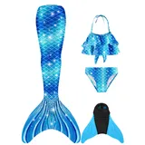 FOLOEO Meerjungfrauenflosse Mädchen Meerjungfrau Flosse für Kinder mit Bikini Set und Monoflosse, 4 Stück Set - 110