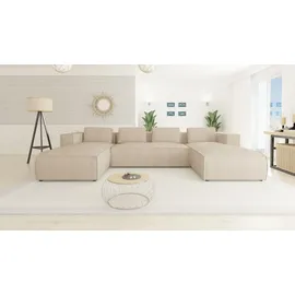 s-style möbel - Moderne Wohnlandschaft Bello aus Beige Cord mit weichem Sitz, B/T/H: 327 cm / 176 cm / 64 cm - Beige