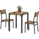 HOMCOM 3-teilige Essgruppe Esstisch mit 2 Stühlen Sitzgruppe Küchentisch mit Metallgestell Esszimmergruppe, Rustikal-Braun   Aosom