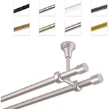 MDEKOR Gardinenstange 120 cm 2-läufig | Vorhangstange für die Deckenmontage Silber aus Metall | Gardinenstangenset Ø 19mm